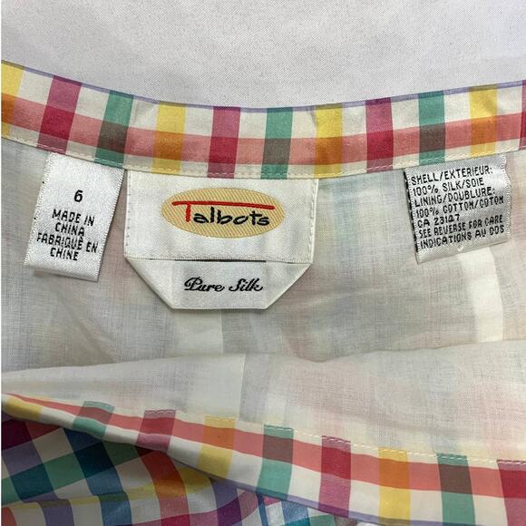 Talbots Pure Silk Pastel Gingham Plaid Side Zip Lined Pants Womens Sz 6 Colorful - Picture 3 of 5